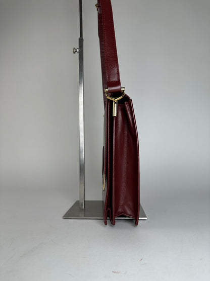 Vintage Cartier Leather Shoulder Bag Burgundy
