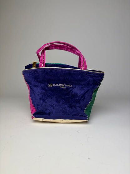 Vintage Balenciaga Velvet Mini Tote Bag Purple Pink Green