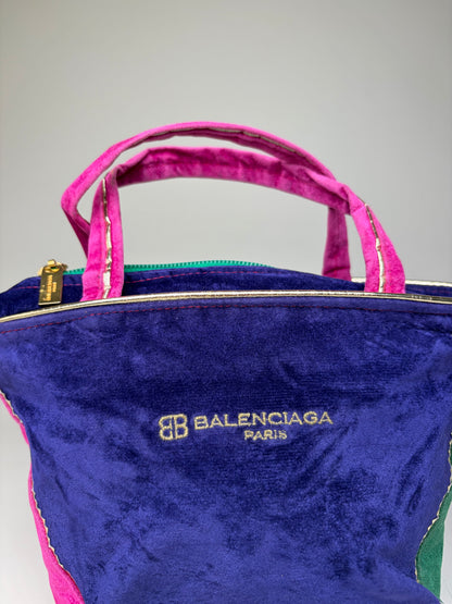 Vintage Balenciaga Velvet Mini Tote Bag Purple Pink Green