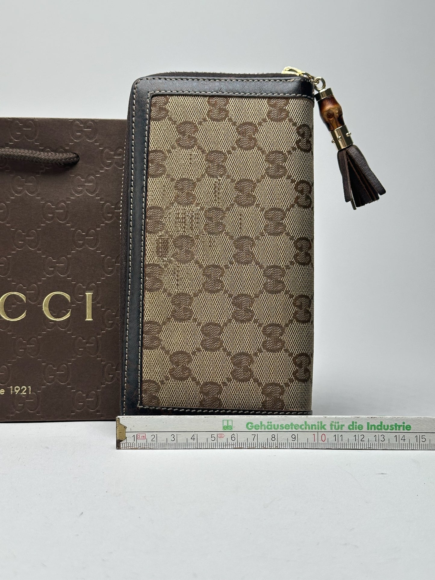 Portefeuille vintage en cuir monogramme Gucci beige marron