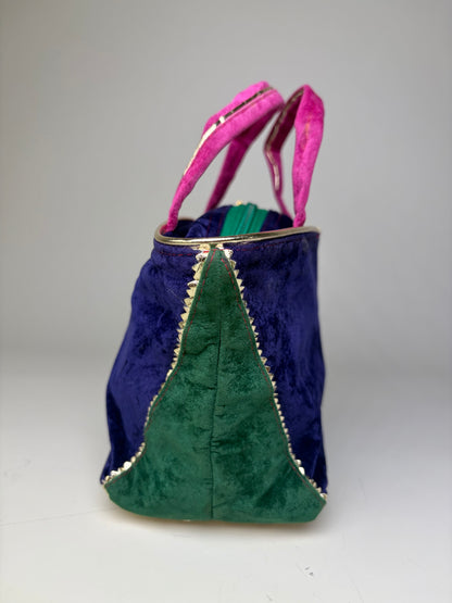 Vintage Balenciaga Velvet Mini Tote Bag Purple Pink Green
