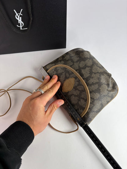 Vintage Yves Saint Laurent Mombasa Leopard Canvas Flap Crossbody Bag Late 1980s Beige Grey
