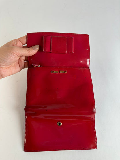 Vintage Miu Miu Patent Flap Wallet c. Late 2000s Red Burgundy