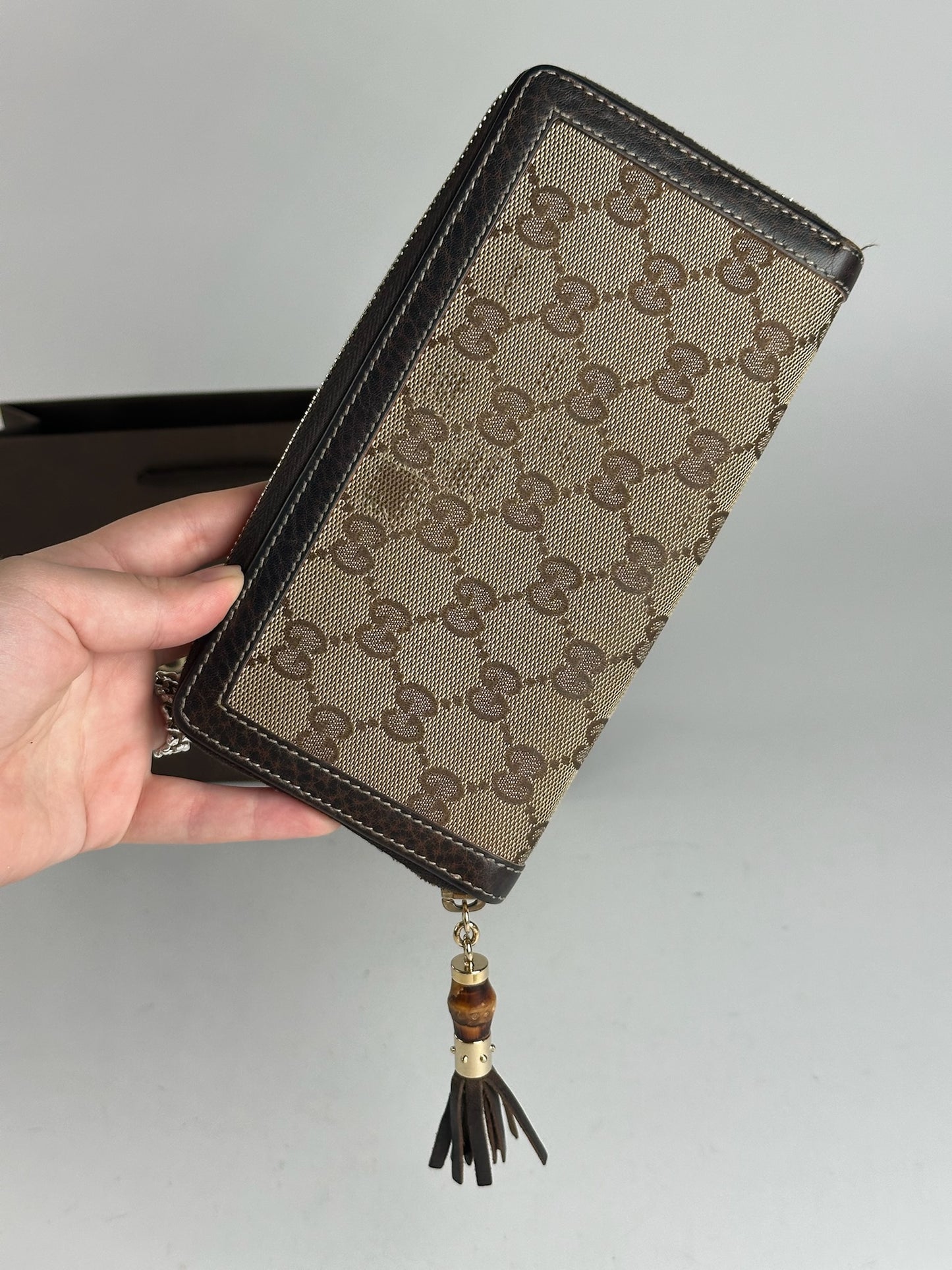 Portefeuille vintage en cuir monogramme Gucci beige marron