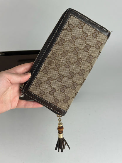 Portefeuille vintage en cuir monogramme Gucci beige marron