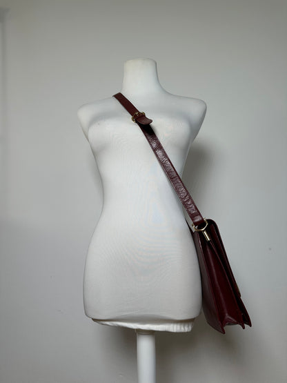 Vintage Cartier Leather Shoulder Bag Burgundy