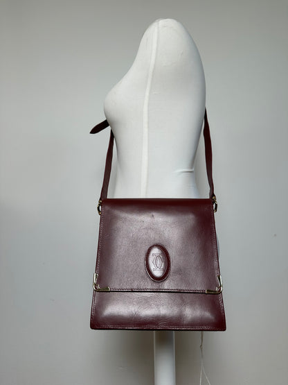 Vintage Cartier Leather Shoulder Bag Burgundy