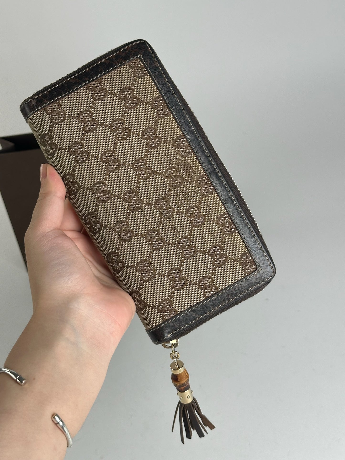 Portefeuille vintage en cuir monogramme Gucci beige marron