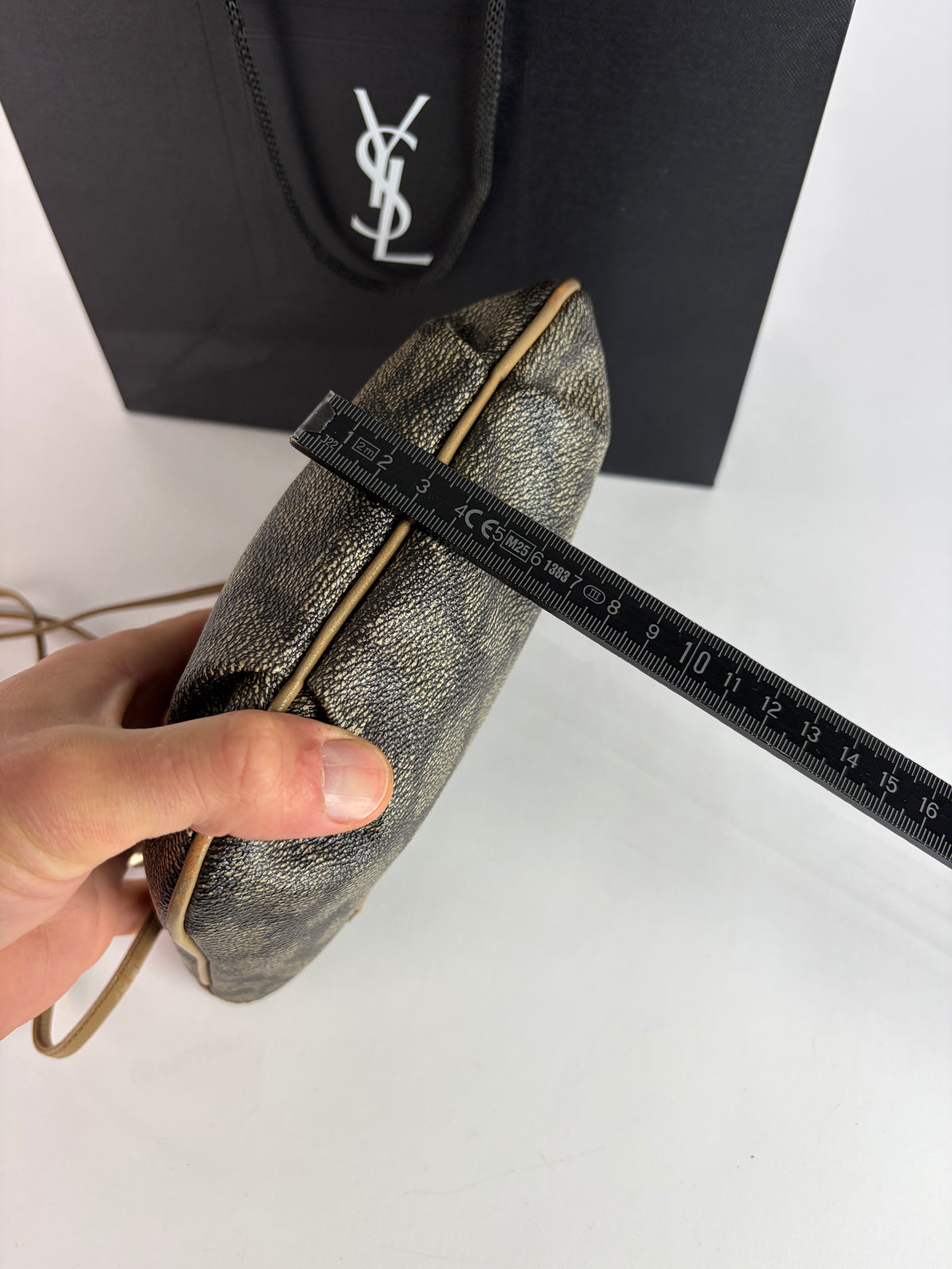 Vintage Yves Saint Laurent Mombasa Leopard Canvas Flap Crossbody Bag Late 1980s Beige Grey