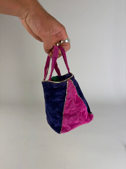 Vintage Balenciaga Velvet Mini Tote Bag Purple Pink Green
