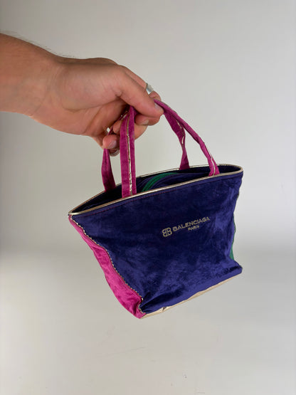 Vintage Balenciaga Velvet Mini Tote Bag Purple Pink Green
