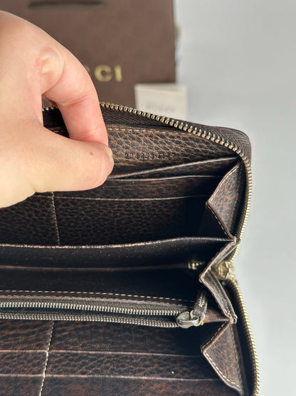 Portefeuille vintage en cuir monogramme Gucci beige marron