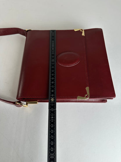 Vintage Cartier Leather Shoulder Bag Burgundy