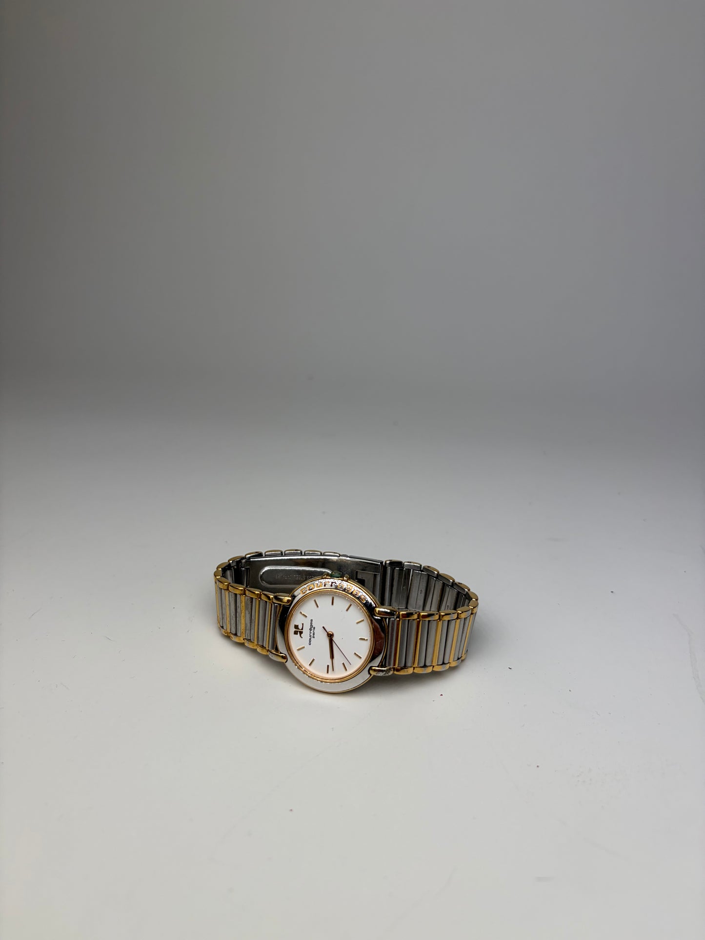 Vintage Courreges Stainless Steel Quartz Bracelet Watch Gold Silver