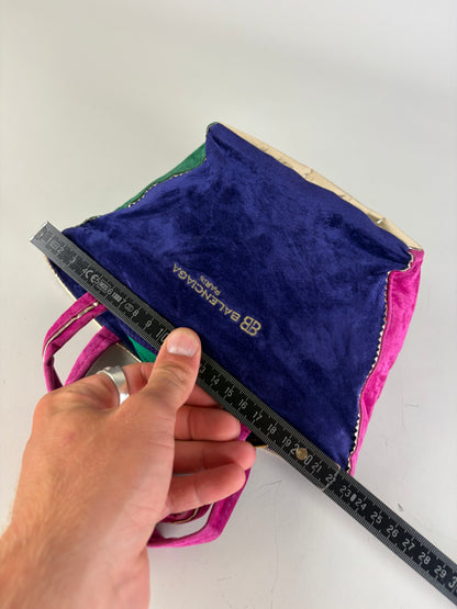 Vintage Balenciaga Velvet Mini Tote Bag Purple Pink Green
