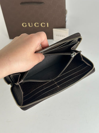 Portefeuille vintage en cuir monogramme Gucci beige marron