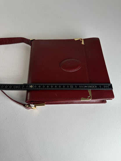 Vintage Cartier Leather Shoulder Bag Burgundy