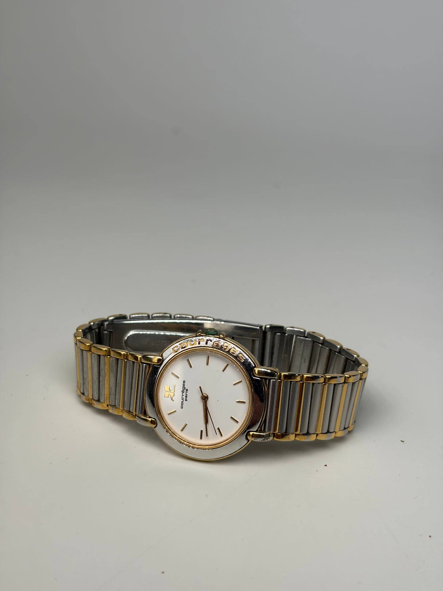 Vintage Courreges Stainless Steel Quartz Bracelet Watch Gold Silver