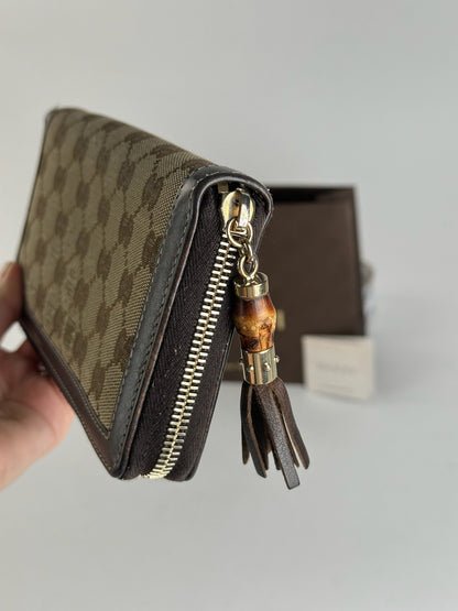 Portefeuille vintage en cuir monogramme Gucci beige marron