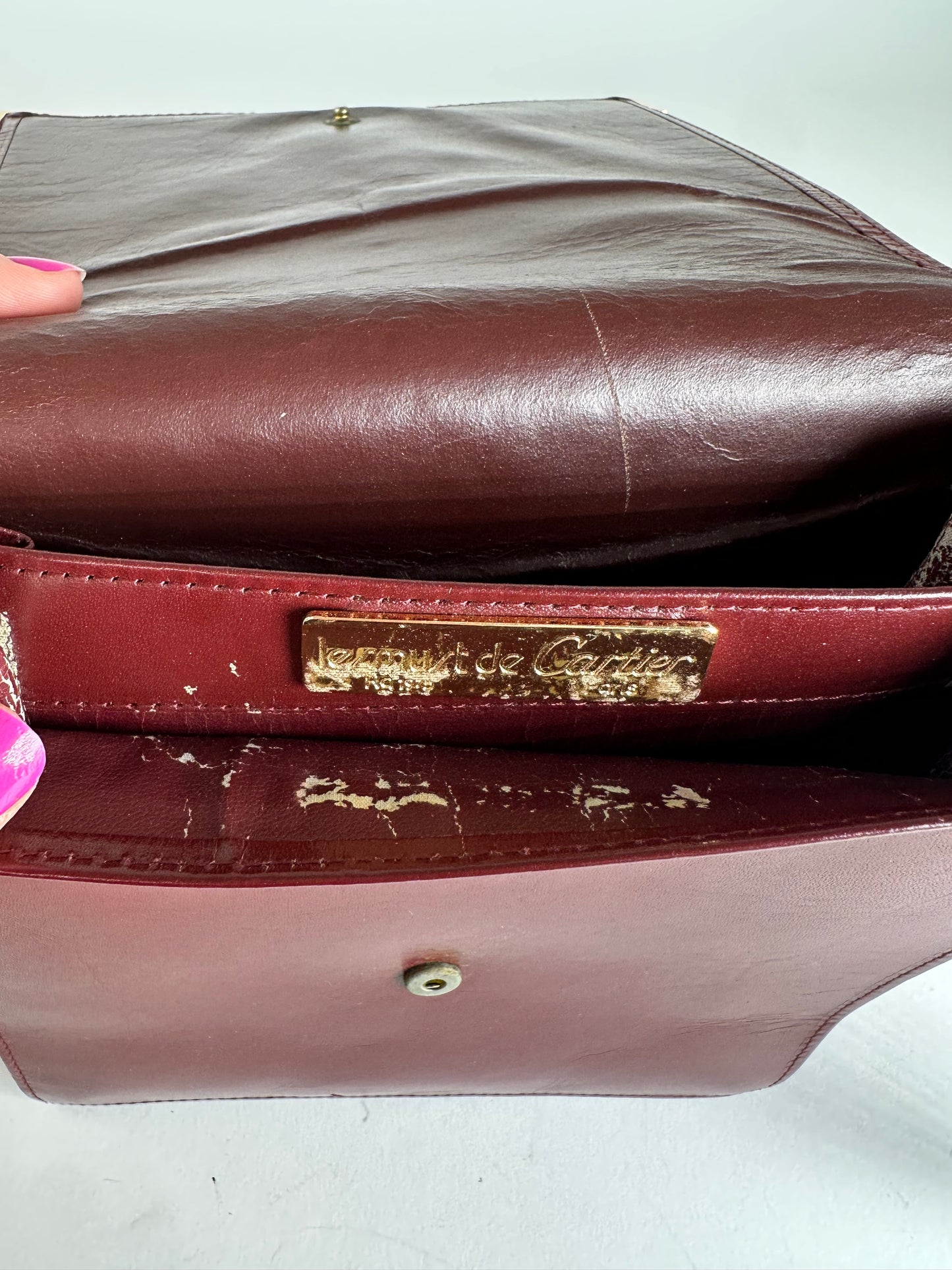 Vintage Cartier Leather Shoulder Bag Burgundy
