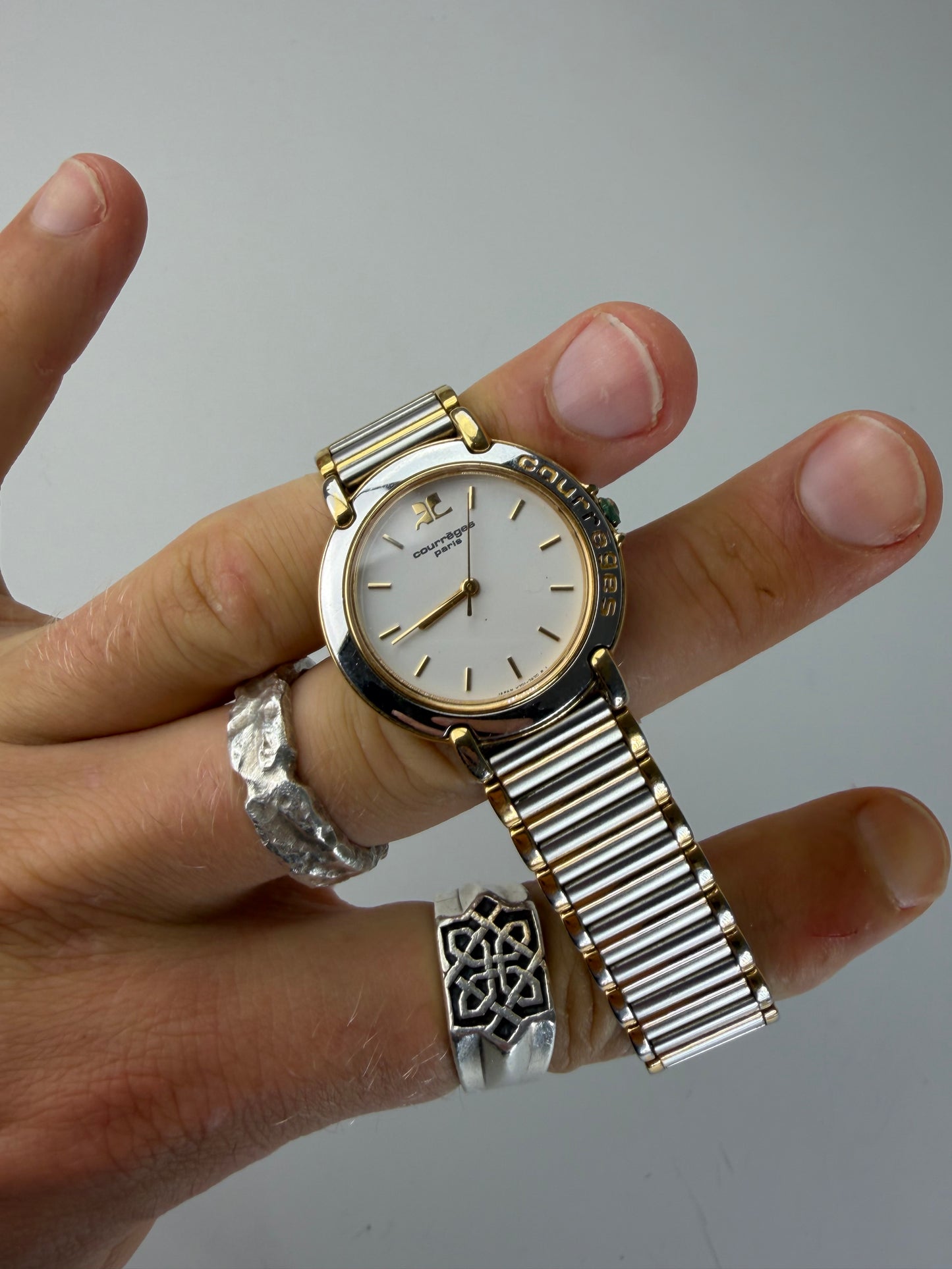 Vintage Courreges Stainless Steel Quartz Bracelet Watch Gold Silver