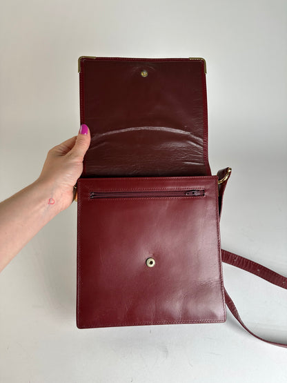 Vintage Cartier Leather Shoulder Bag Burgundy