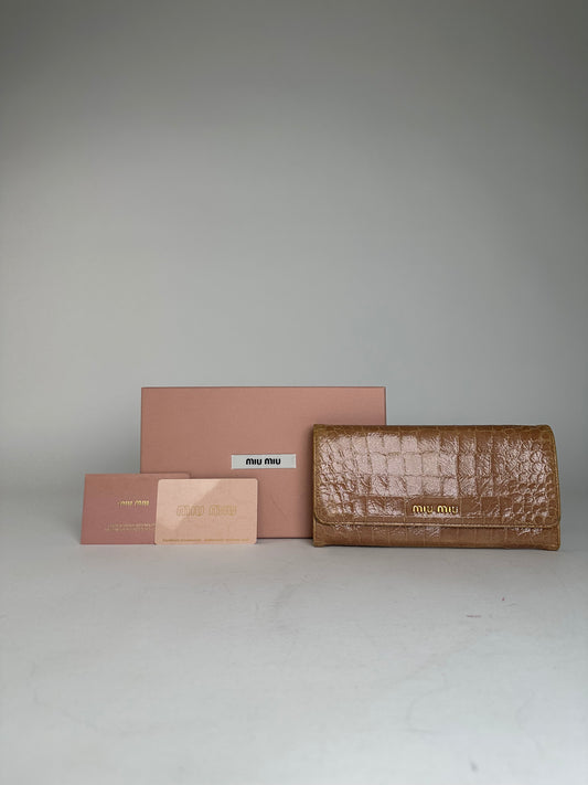 Vintage Miu Miu Leather Long Crocodile Wallet Brown