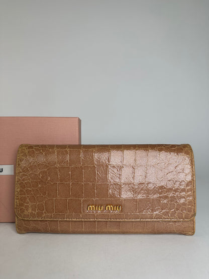 Vintage Miu Miu Leather Long Crocodile Wallet Brown