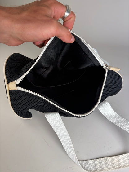 Vintage Courreges Mesh Leather Trim Tote Black White