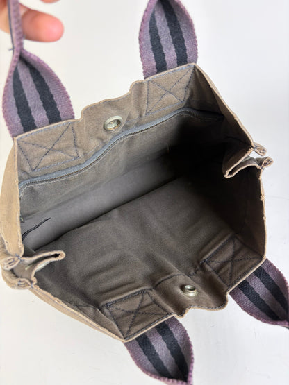 Vintage Hermes Canvas Stripe Tote Gray Black Purple