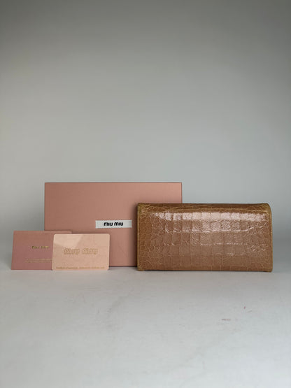 Vintage Miu Miu Leather Long Crocodile Wallet Brown