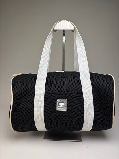 Vintage Courreges Mesh Leather Trim Tote Black White