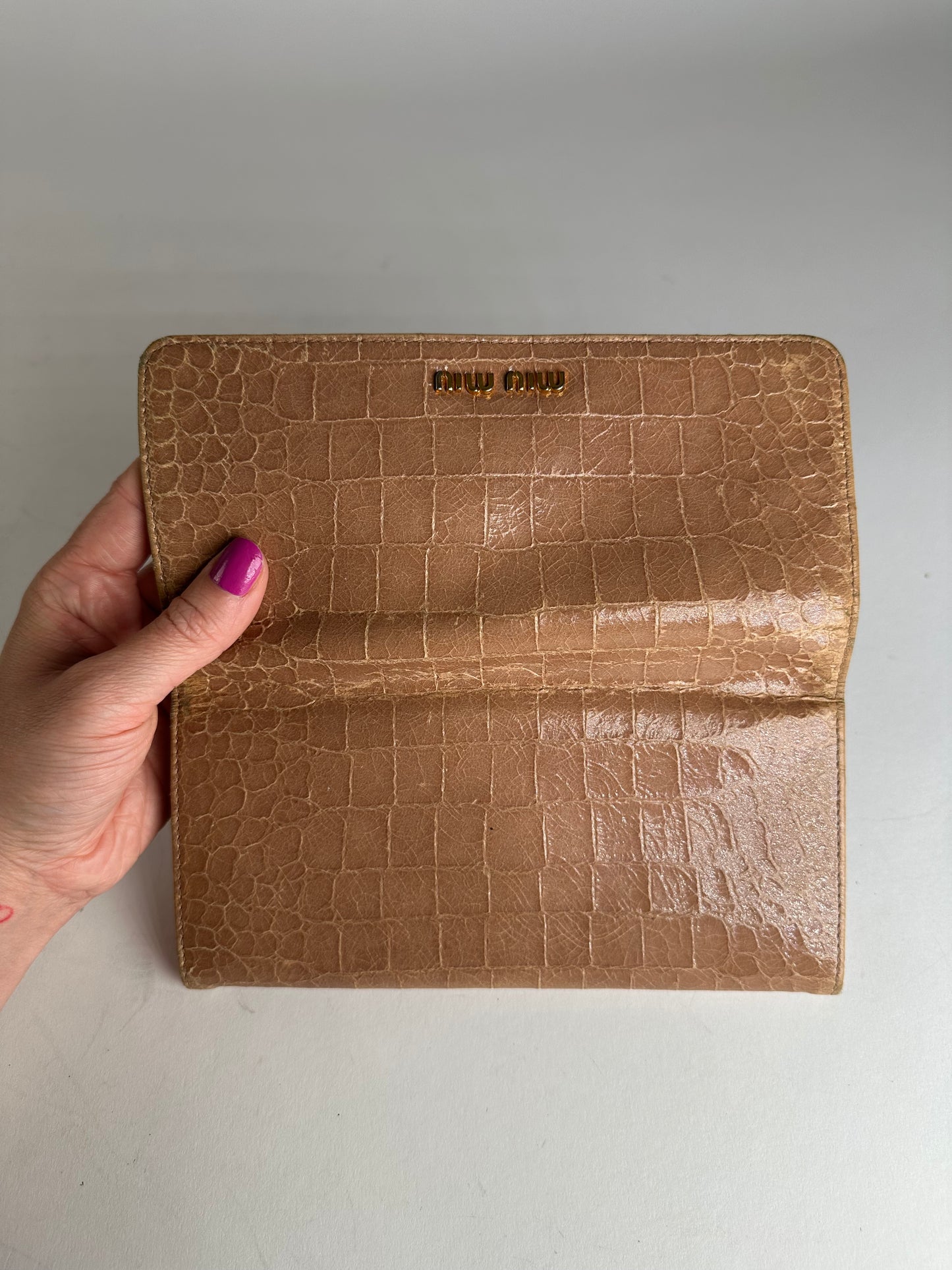 Vintage Miu Miu Leather Long Crocodile Wallet Brown