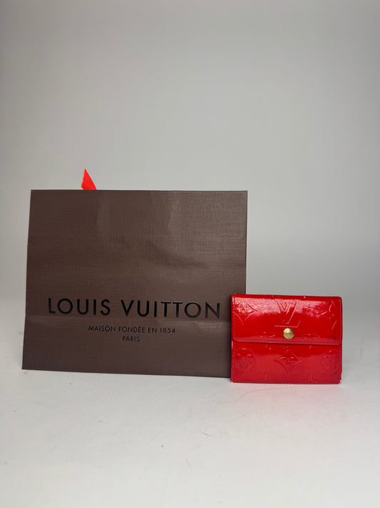 Vintage Louis Vuitton Vernis Leather Card Holder Red