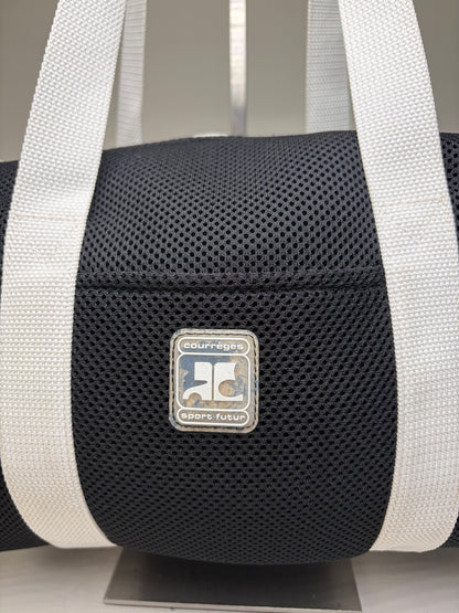 Vintage Courreges Mesh Leather Trim Tote Black White