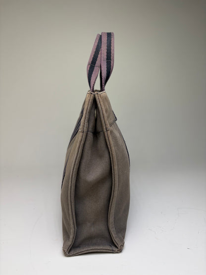Vintage Hermes Canvas Stripe Tote Gray Black Purple