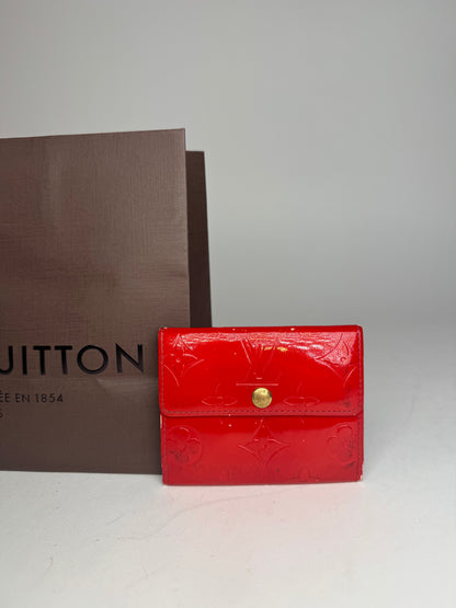 Vintage Louis Vuitton Vernis Leather Card Holder Red