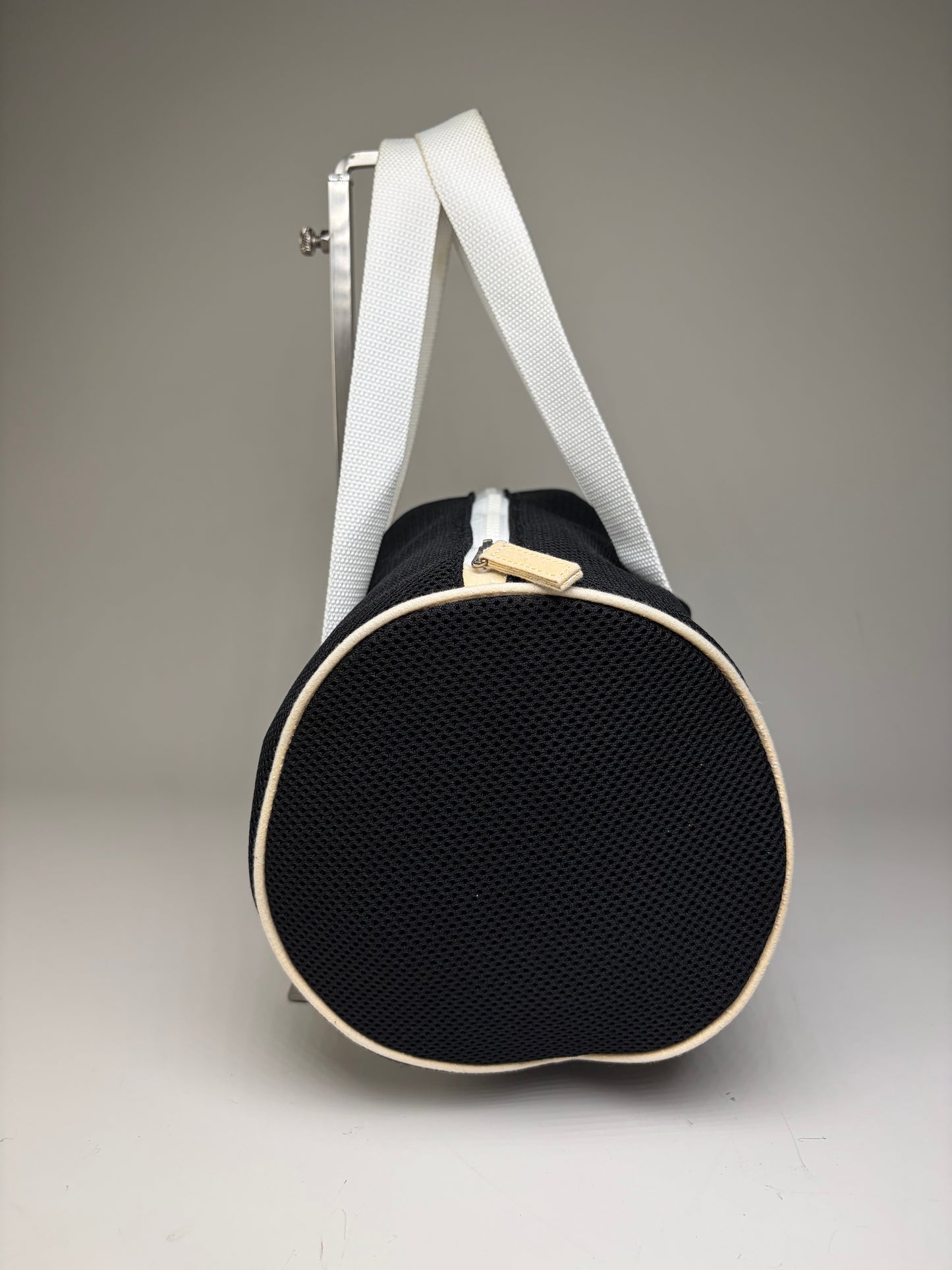 Vintage Courreges Mesh Leather Trim Tote Black White