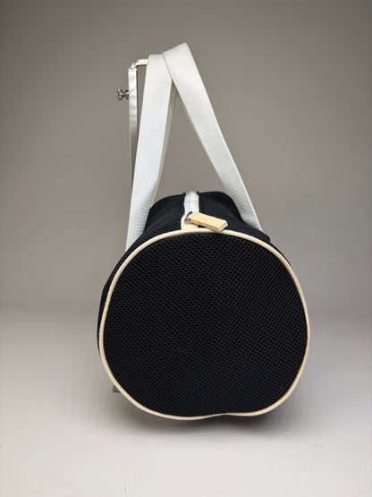 Vintage Courreges Mesh Leather Trim Tote Black White
