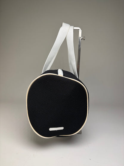 Vintage Courreges Mesh Leather Trim Tote Black White