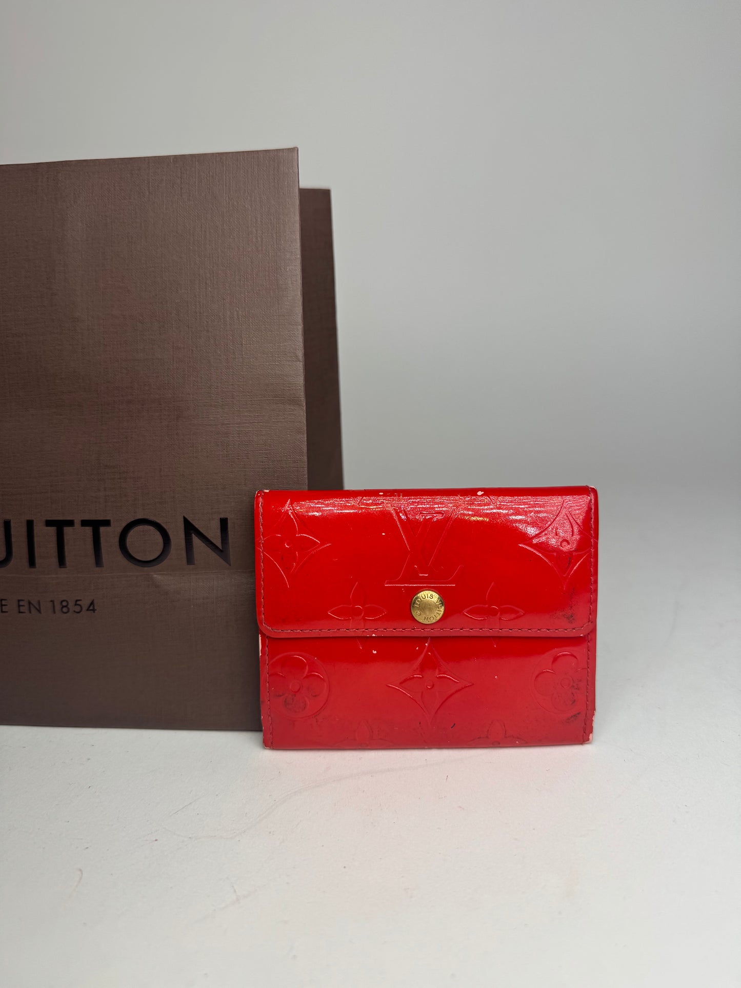 Vintage Louis Vuitton Vernis Leather Card Holder Red