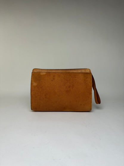 Vintage Celine Textured Leather Clutch c. 1990 Tan Gold
