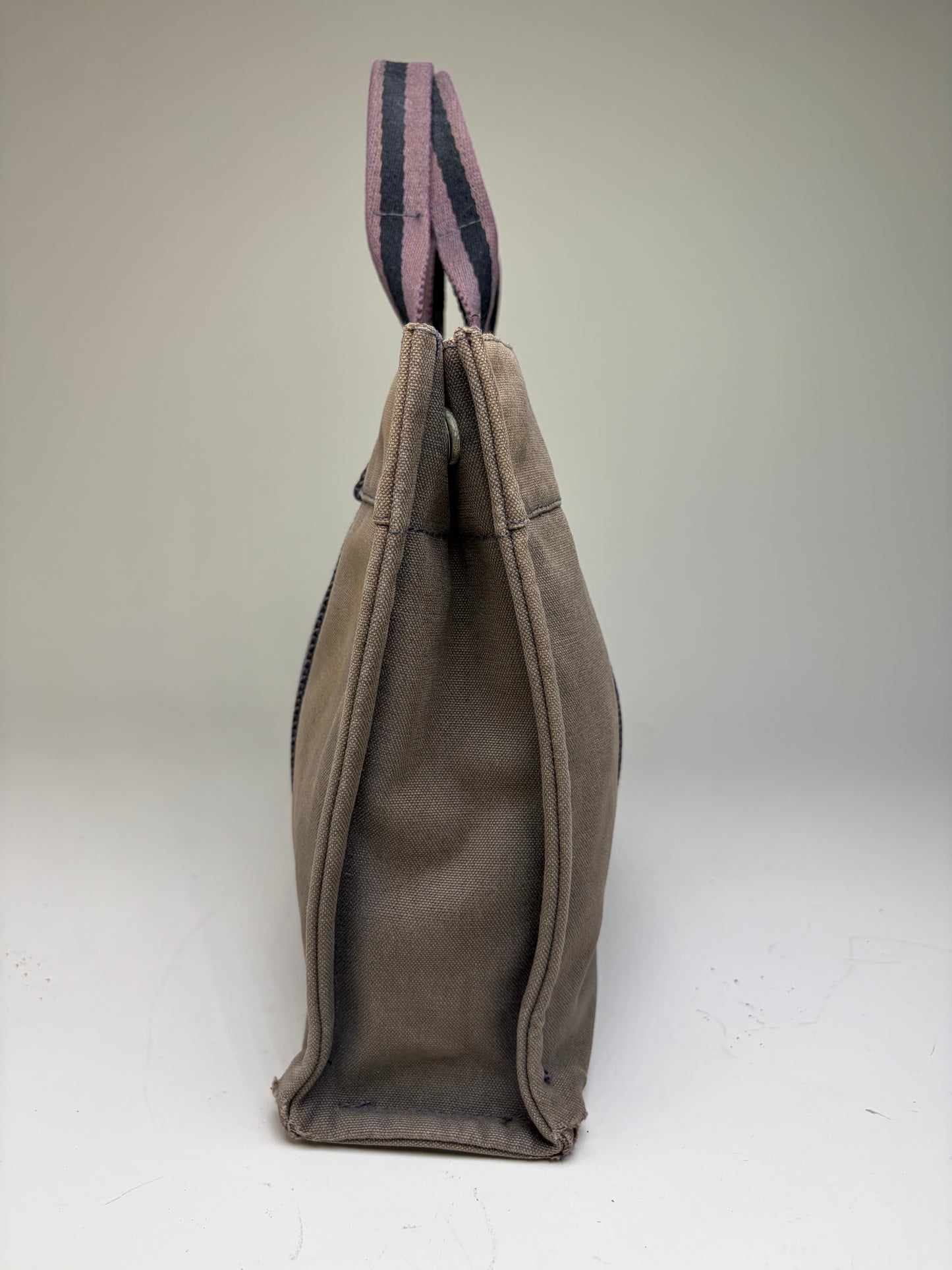 Vintage Hermes Canvas Stripe Tote Gray Black Purple