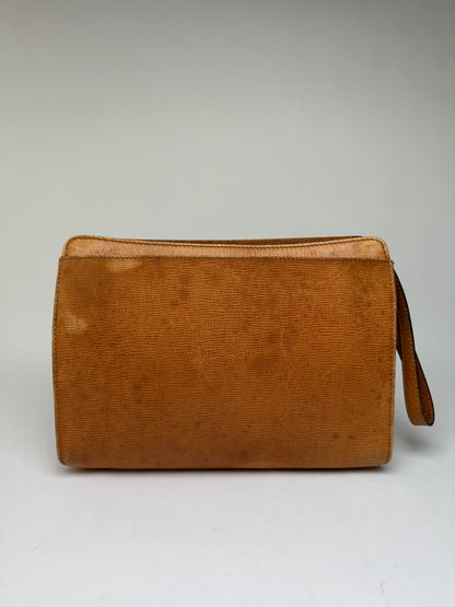 Vintage Celine Textured Leather Clutch c. 1990 Tan Gold