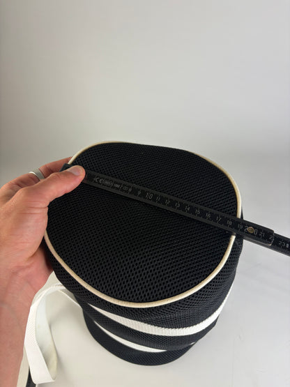 Vintage Courreges Mesh Leather Trim Tote Black White