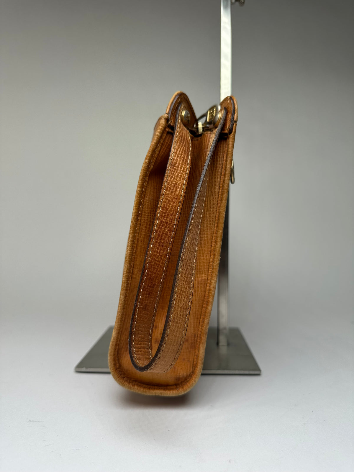 Vintage Celine Textured Leather Clutch c. 1990 Tan Gold