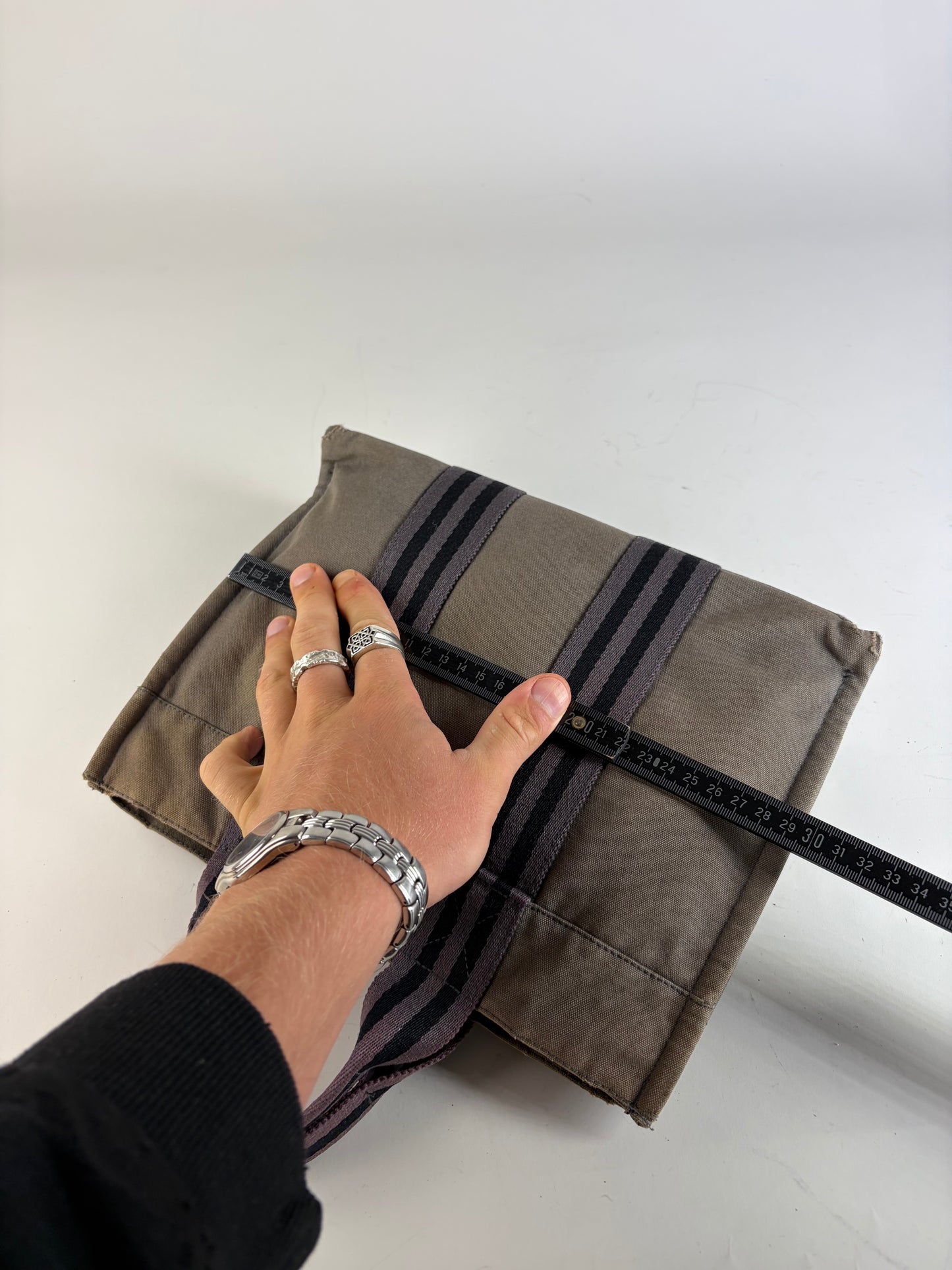 Vintage Hermes Canvas Stripe Tote Gray Black Purple