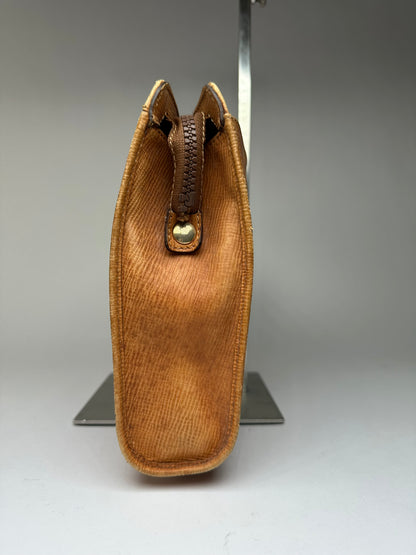 Vintage Celine Textured Leather Clutch c. 1990 Tan Gold