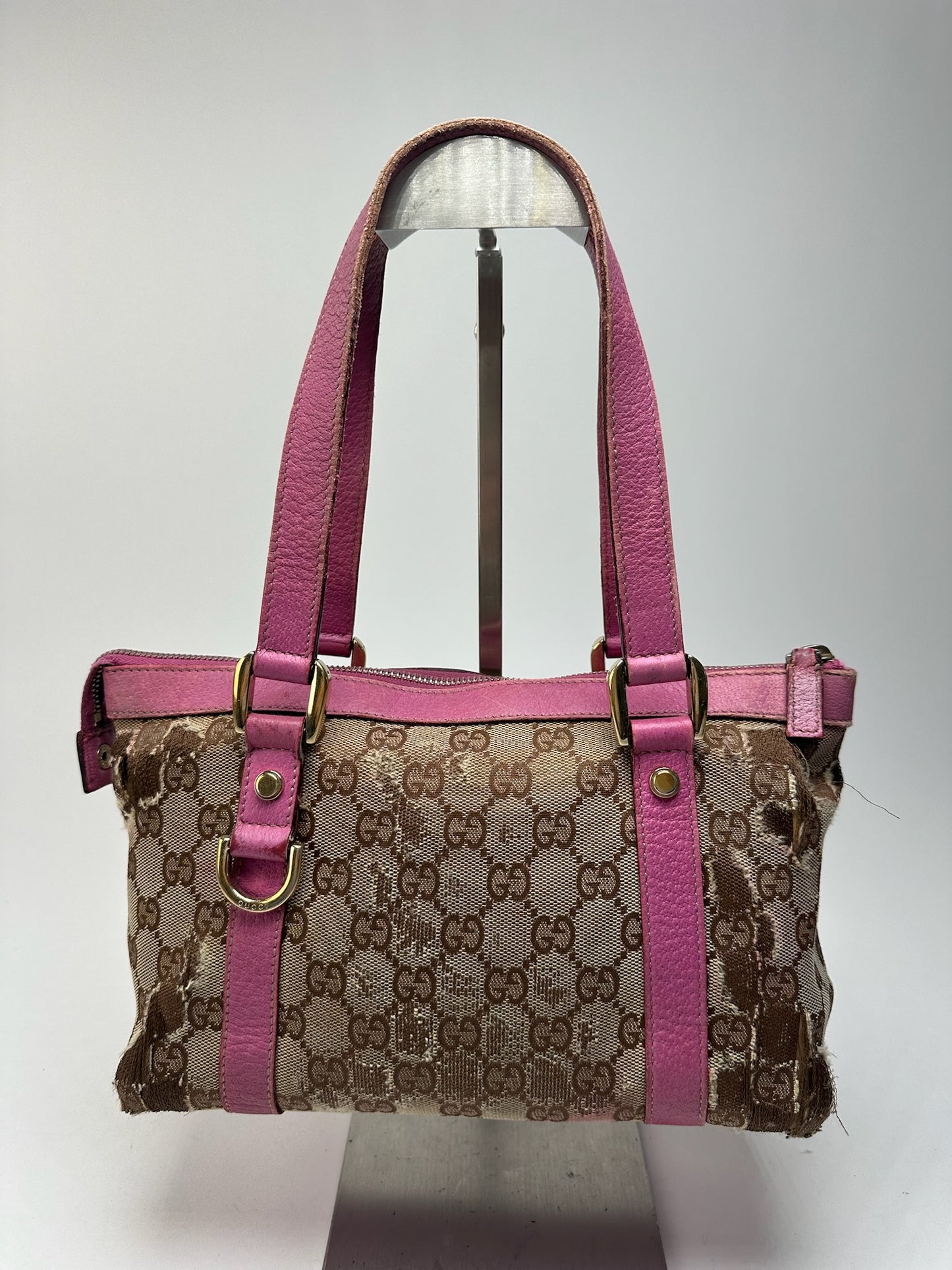 Sac vintage en coton monogramme Gucci beige violet