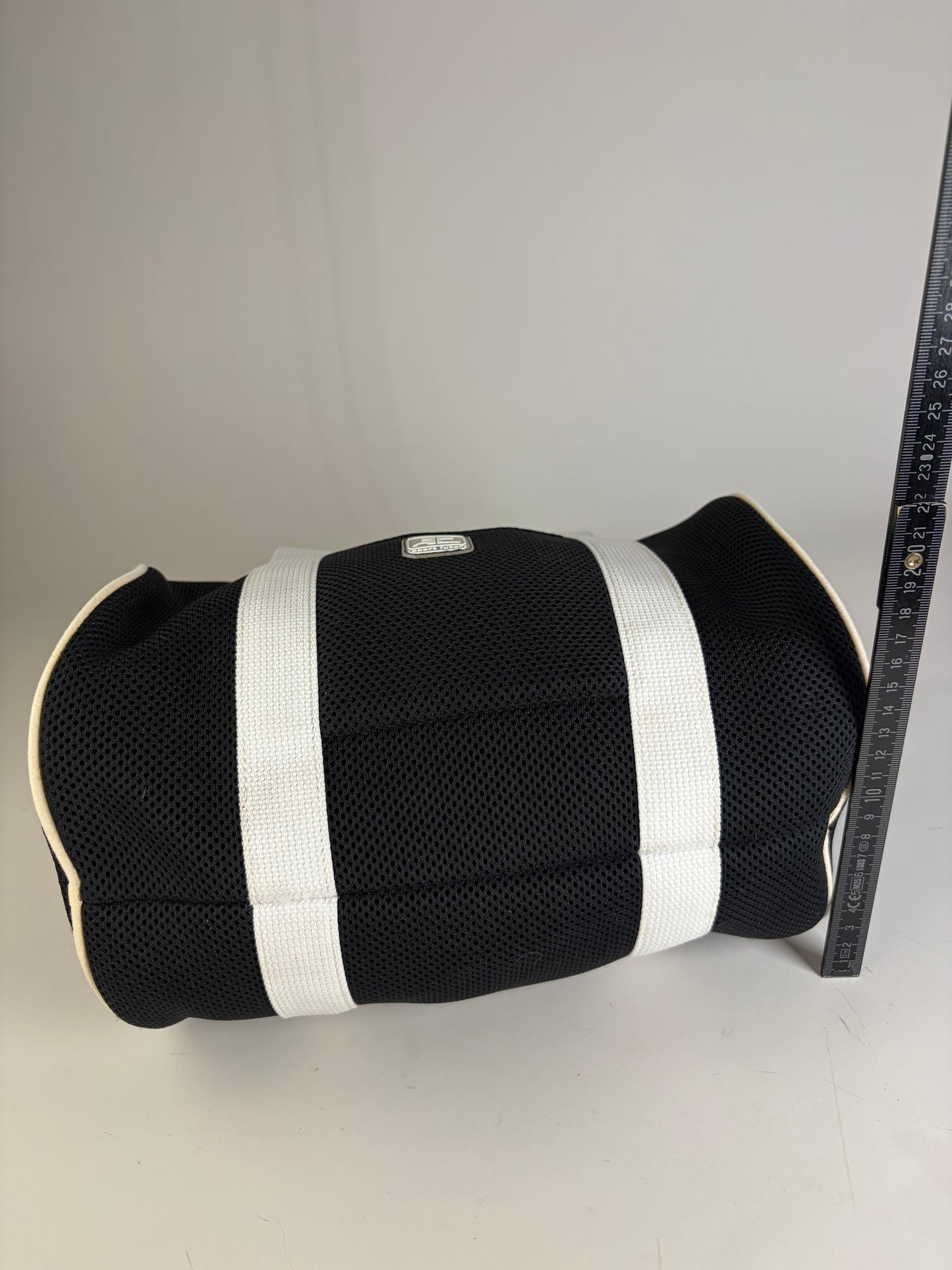 Vintage Courreges Mesh Leather Trim Tote Black White